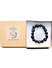 ZENERGY GEMS Brazalete elástico de cristales turmalinas pulidas color negro. Energía de sanación   protección psíquica por reiki
