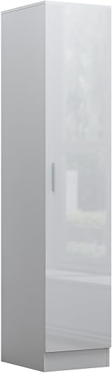 Reflect 1 Door High Gloss Wardrobe | White Melamine Finish | Storage view 8