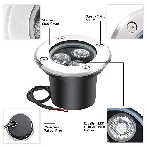 3W LED in Ground Lights, Well Light, Outdoor Landscape Lights, Pathway Lights, Warm White, Waterproof IP67 DC 12V 24V Low Voltage Outdoor Spotlights for Driveway, Deck, Step, Garden Lights (8 PACK)