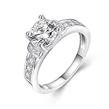 TIVANI Women's Engagement Rings Pretty 18K White Gold Plated Princess Cut Solitaire CZ Bridal Weeding Ring Eternity Love Promise for Her Size 5-9