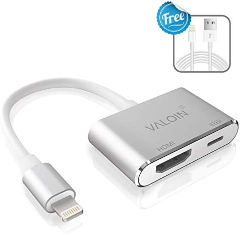 Valoin Compatible with iPhone to HDMI Converter,1080P Digtal Audio Adapter to HDTV Projector (Silver)