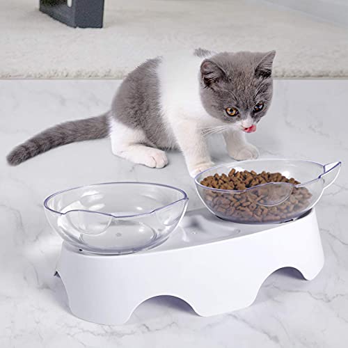 MILIFUN Cat Bowls, Cat Food Bowls Elevated, Double Kitty Bowls with 15°Tilted Raised Cat Dishes, Pet Feeding Bowl for… - Image 6