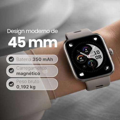 Smartwatch Action com GPS Integrado, Alexa, Tela AMOLED, Strava, Resistência 3ATM, Fitness e Notificações Inteligentes Pulseira Respirável(Prata)