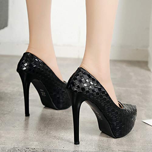 BEAUTYVAN Women's Closed Round Toe Pumps Stiletto High Heels Office Lady Wedding Bridal Party Dress Heeded Shoes (Size 38=US:6.5, Black)