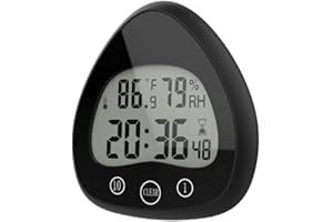 Lancoon Bathroom Digital Wall Clock Mute Shower Kitchen Timer Super Waterproof Fog-Proof Dust-Proof with Sucker Hook Bracket Temperature Humidity Induction(Black)