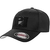 Pull Patch Curved Bill Premium Flexfit Hat | Black Baseball Cap | Large/X-Large | 2x3 in Loop Surface to Attach Morale Patches