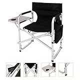 Mefeir Upgraded Director Makeup Artist Chair,Aluminum Frame Supports 300 lbs,Folding Portable w/Side Table Storage Bag,Indoor Outdoor,Black(24.4