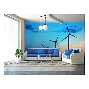 Wind Turbine Farm with Rays of Light at Sunset - Removable Wall Mural | Self-Adhesive Large Wallpaper - 66x96 inches