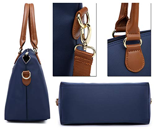 NNEE Water Resistance Nylon Top Handle Satchel Handbag with Multiple Pocket Design - Navy - Thumbnail 3
