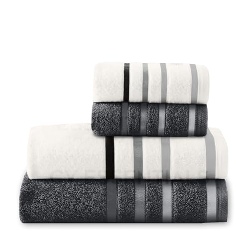 Jogo de Toalhas de Banho Luxo Lumiere 4 Peças, 100% Algodão Fio Penteado 520g/m², Padrão Hotelaria Alta Absorção, 2 Banho 67x140cm e 2 Rosto 45x80cm (Branco e Chumbo)
