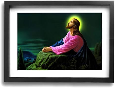 Song Art 12x16 Inch Canvas Wall Art Prints Jesus Christ Praying at Gethsemane Religious Christian -Picture Paintings Modern Decorative Giclee Artwork Wall Decor-Wood Frame Ready to Hang