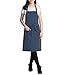 CHAMA 65% Polyester 35% Cotton Blue Pinstripes Adjustable Neck Strap Long Tie 2 Pockets Bib Apron For Men,Women Chef Baker Cooking Craft Garden Half Aprons for Servers Craftsmen -2 Pack (Blue)