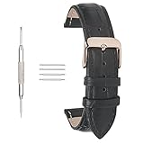 ACUNION 18mm Watch Strap Calfskin Replacement Leather Watch Band With Rose Gold Pin Buckle for Men Women Black