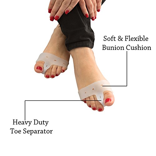 (2 Pairs) Bunion Pads and Toe Spacer Deluxe Combo/Bunion Cushion with Silicone Gel Separators - Gel Toe Straightener Bunion Relief Pads and Toe Alignment- Big Toe Separator - Thumbnail 4