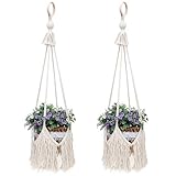 UL Macrame Hanging Shelf 100% Cotton Rope Handmade Extra Large 12" Pot, Wall Plant Hanger Planter Rack Flower Pot Holder 31" Length(2PACK)
