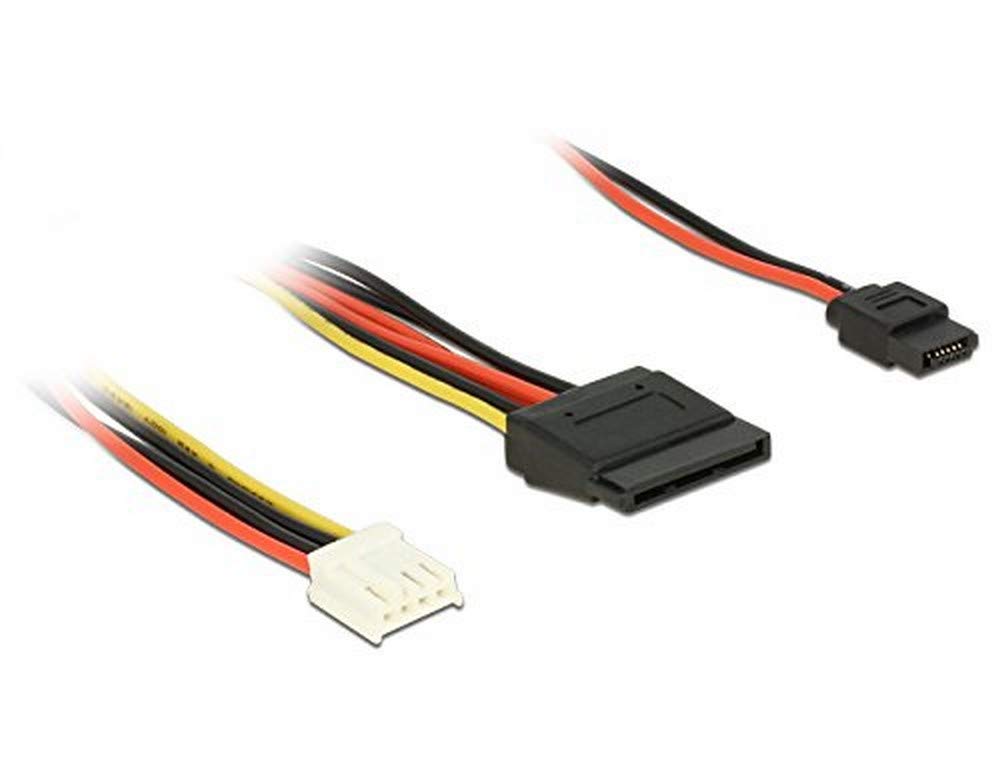 DeLOCK Floppy 4-pin Power Cable socket > SATA 15-pin socket (5V + 12V) + Slim SATA 6-Pin socket (5V) – 24 cm