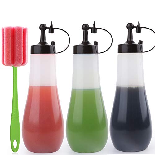 Plastic Squeeze Bottles for Sauces with Lids, Kitchen Squeeze Bottle for BBQ Sauce, Condiments, Salad Dressings and Ketchup, No BPA, FDA Approved (16 OZ, Pack of 3 (Brown))