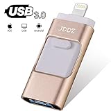 USB Flash Drives Compatible iPhone/iOS 128GB [3-in-1] Lightning OTG Jump Drive, JDDZ USB 3.0 Thumb Drive External USB Memory Storage, Flash Memory Stick Compatible Apple, iPad, Android & PC (Gold)