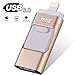 USB Flash Drives Compatible iPhone/iOS 128GB [3-in-1] Lightning OTG Jump Drive, JDDZ USB 3.0 Thumb Drive External USB Memory Storage, Flash Memory Stick Compatible Apple, iPad, Android & PC (Gold)