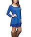 POZON Women Log Sleeve Casual Scoop Neck Fit and Flare Dress (XL, Blue)