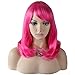 RightOn Shoulder Length Wavy Synthetic Wigs with Bangs Wig Cap Included (Hot Pink)