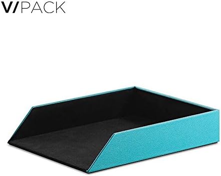 VPACK PU Leather Stackable Office File Document Tray Case Rack Desk File Document Organizer Holder (Peacock Blue)