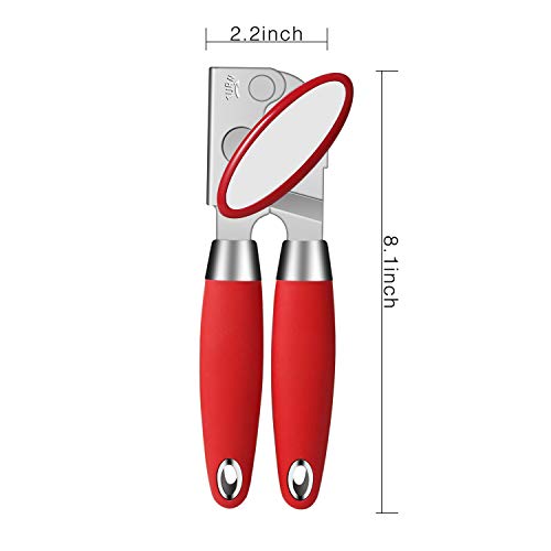 Can Opener Manual Stainless Steel CESHUMD Smooth Edge Comfort Grip Silicone Handle Heavy Duty Anti Slip for Seniors and Arthritis Hands (Red)