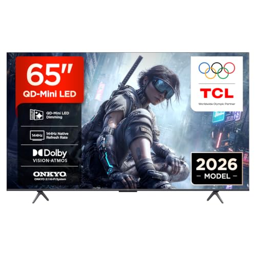 TV TCL 65T8D 4K QLED da 65” con QD-Mini LED Dimming HDR Smart TV, 4K Ultra HD, Google TV con 144Hz VRR e audio Onkyo 2.1