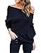 ABD Women's Off Shoulder Bat Wings Loose Pullover Sweater Knit Jumper Black, Large