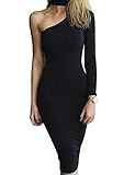 Allegrace Women Sexy One Shoulder Long Sleeve Bodycon Stretch Bandage Party Dress