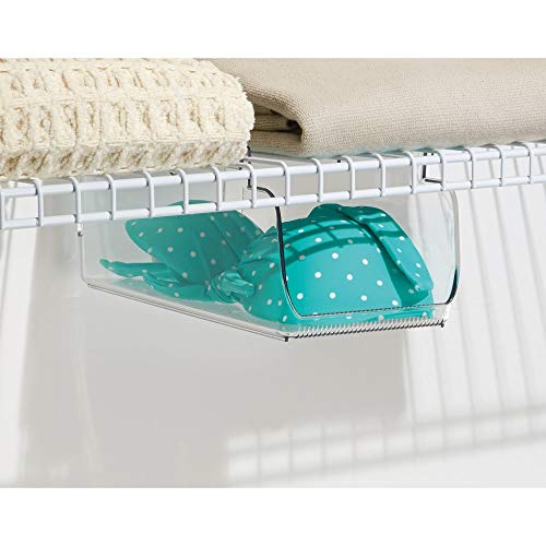 mDesign Plastic Hanging Closet Storage Organizer Tray - Small Bin for Bedroom, Linen, Entryway, Hall Closets - Holds Leggings, T-Shirts, Sports Bras, Winter Scarves, Belts, Gloves - Clear