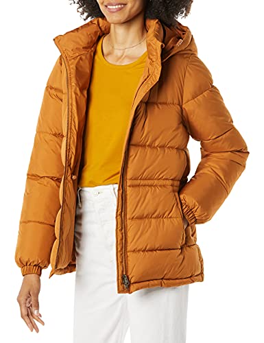 Amazon Essentials Damen Heavyweight Quilted Hooded Puffer Winter Jacket with Adjustable Waist Tan, Small