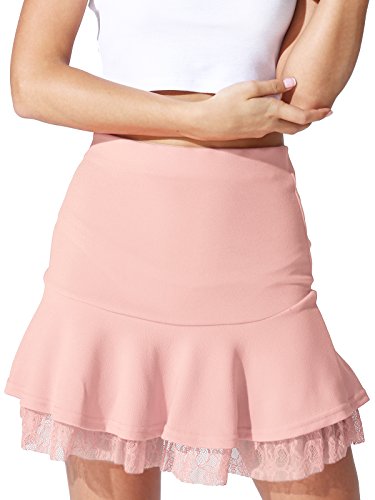 Prime Hot JayJay Women Basic Stretchy Flared Skater Lace Mini Skirt