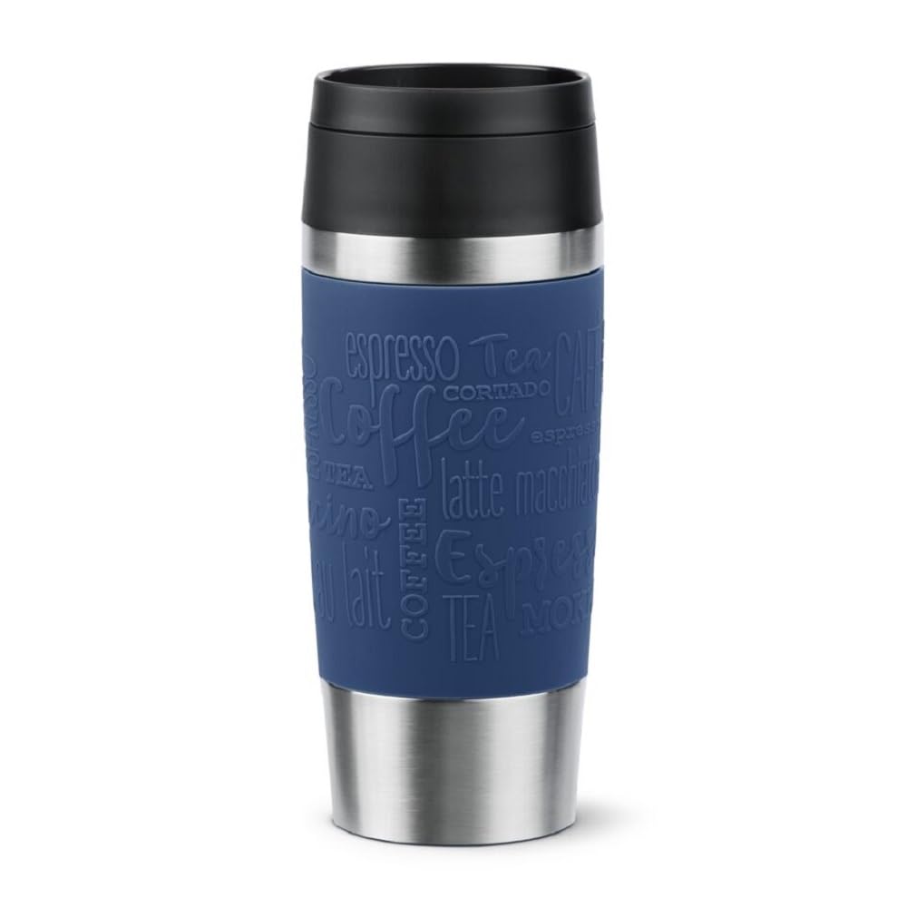 Tefal Travel Mug Classic Blue, Comfort Screw Lid, Quick Press, Soft-Touch Sleeve, Travel-Ready, Reusable, 100% Leak-Proof, Keeps Drinks Cold (8 hrs) and Hot (4 hrs), 360° Drinking, N2020310