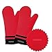 Detachable Silicone Oven Mitt - 1 Pair of Extra Long Professional Heat Resistant Potholder Gloves - Red