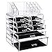 SONGMICS Makeup Organizer 3 Pieces Set Cosmetic Storage Jewelry Display Case 8 Drawers Clear UJMU08T