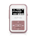 AGPTEK A12 8GB Clip Bluetooth Mp3 Player, Sports Clip Hi-Fi Sound Music Player with FM Radio, 1.1inch OLED, Sweatproof Silicone Case, Support up to 128GB, Rose Gold