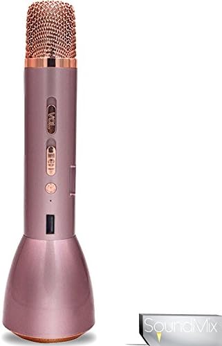 Soundmix Portable Karaoke Microphone - Wireless Vocal Microphone for Singing, Recording, Interviews or Podcasts - Features Built-In Bluetooth Speaker and Tuning Buttons - Audio and USB Cables Included