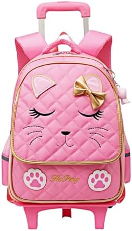 MITOWERMI Cute Rolling Backpack for Girls Trolley School Bags Cat