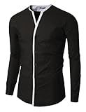 Doublju Mens Unique Double Layer No Collar Shirt