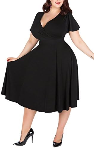 Roadown Women's V-neckline Stretchy Casual Midi Plus Size Bridesmaid Dress Black20 Plus Comfort