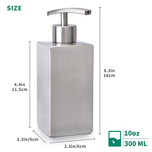 ZeMooon Dish Soap Dispenser for Kitchen - Stainless Steel Hand Liquid Soap Dispenser Pump Bottle for Kitchen or Bathroom Counter Rust Leak Proof (10 Oz/300ML)