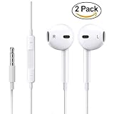 Iphone Earphones,Earbuds/Headphones with Stereo Mic&Remote Control for iPhone Samsung Compatible with 3.5 mm headphone [2-PACK] (White)