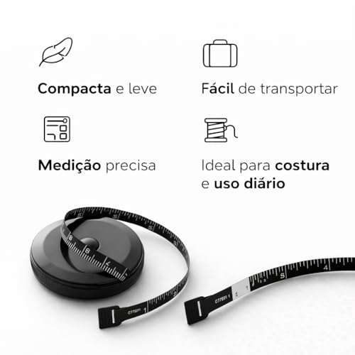 Fita Métrica Ergonômica Corporal Flexível Retrátil 1,5m para Costura Academia e Artesanato Kit com 2 Peças