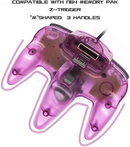 Wired Controller for Nintendo 64 N64 Console, Upgraded Joystick Classic Video Game Gamepad(Clear Green and Clear Purple,Pack of 2)