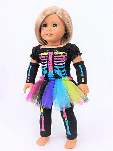 Electric Neon Skeleton Girl Halloween Costume | Fits 18" American Girl Dolls, Madame Alexander, Our Generation, etc. | 18 Inch Doll Clothes