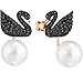 ICONIC SWAN black perforated earrings, made from Swarovski diamonds