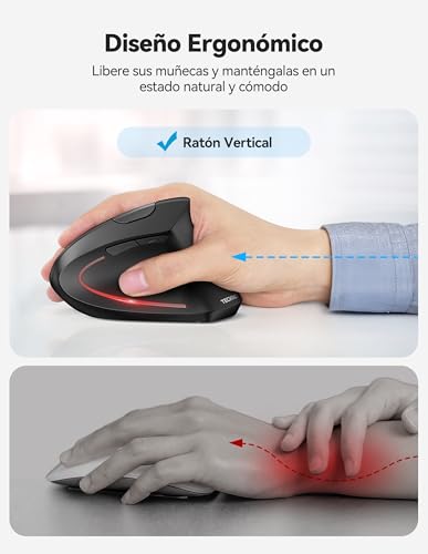 TECKNET Ergonomic Bluetooth Mouse, Rechargeable Wireless Vertical Mouse (BT 5.0/3.0 + 2.4G), 6 Levels of Adjustment up to 4800 dpi, Silent Optical Wireless Mouse for Windows, Mac, Laptop