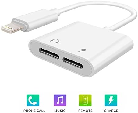 iPhone X/8/7 Lightning Splitter, Masfee Dual Lightning Headphone Jack Audio + Charge Cable Adapter with Music Control and Phone Call for iOS 10 or later