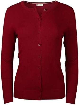 Me and Young Women's Round Neck Long Sleeve Button Front Cardigan Sweater RED 1XL